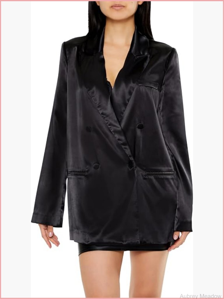 Satin Double-Breasted Blazer With Peak Lapels, Professional
